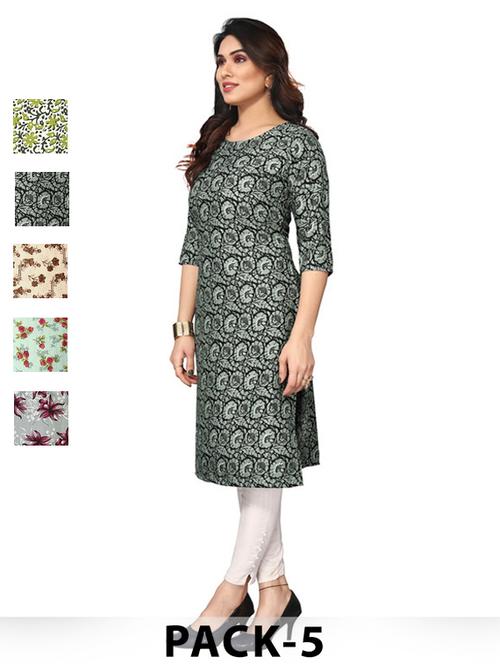 women pack of 5 printed straight kurta - 22270030 - Very Small Image - 1