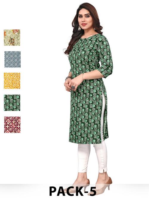 women pack of 5 printed straight kurta - 22270040 - Very Small Image - 1