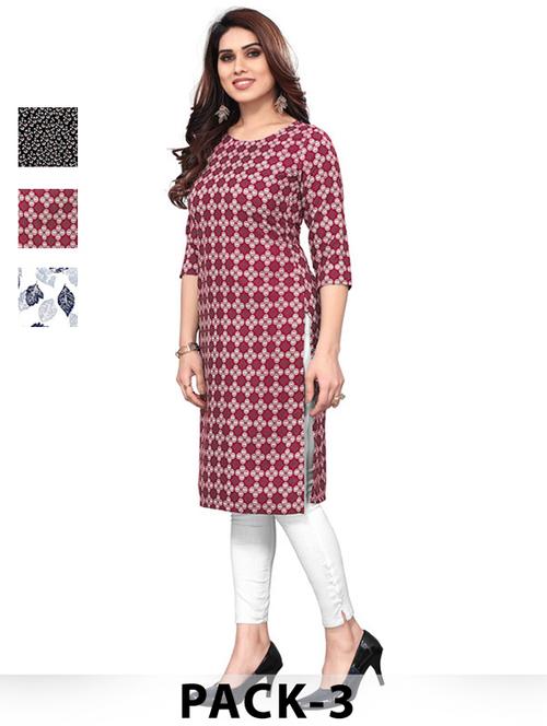 women pack of 3 printed straight kurta - 22270071 - Very Small Image - 1