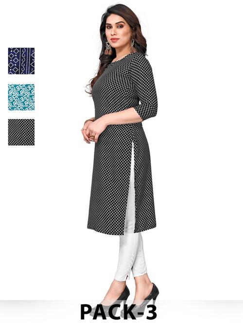women pack of 3 printed straight kurta - 22270107 - Very Small Image - 1