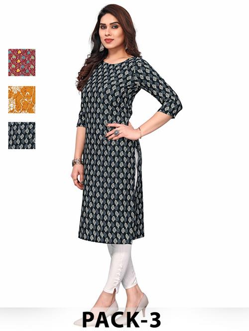 women pack of 3 printed straight kurta - 22270129 - Very Small Image - 1
