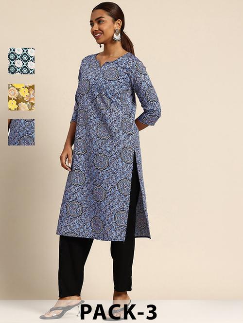 women pack of 3 printed straight kurta - 22270195 - Very Small Image - 1
