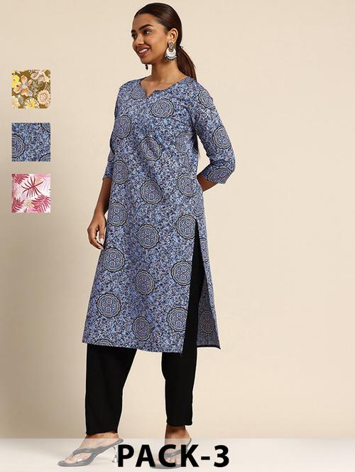 women pack of 3 printed straight kurta - 22270243 - Very Small Image - 1