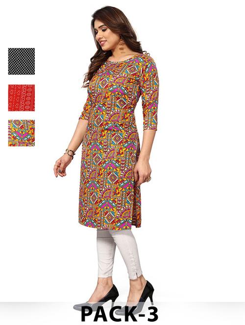 women pack of 3 printed straight kurta - 22270251 - Very Small Image - 1