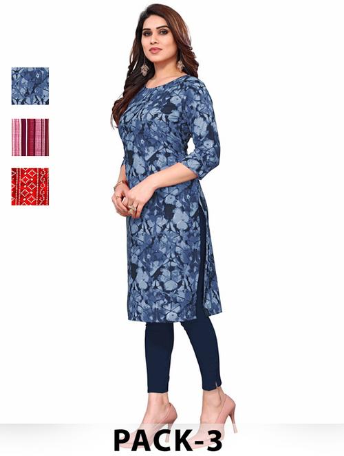 women pack of 3 printed straight kurta - 22270288 - Very Small Image - 1