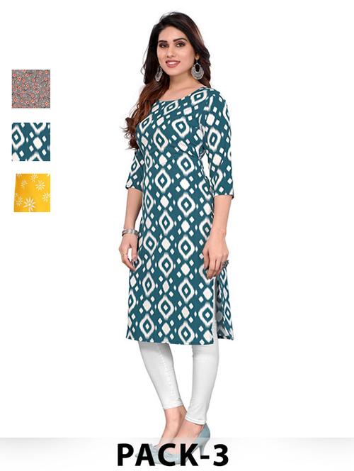 women pack of 3 printed straight kurta - 22270294 - Very Small Image - 1