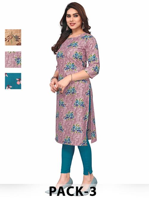 women pack of 3 printed straight kurta - 22270296 - Very Small Image - 1