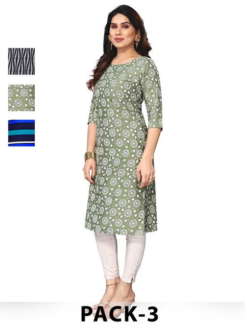 women pack of 3 printed straight kurta - 22270317 - Very Small Image - 1