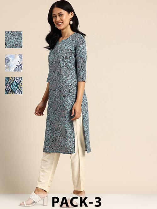 women pack of 3 printed straight kurta - 22270326 - Very Small Image - 1