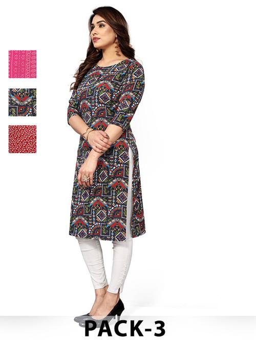 women pack of 3 printed straight kurta - 22270346 - Very Small Image - 1
