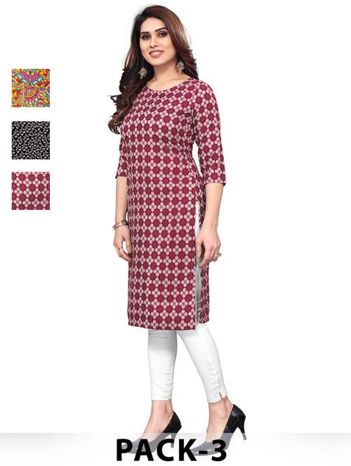 women pack of 3 printed straight kurta - 22270371 - Very Small Image - 1