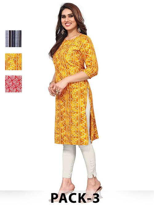 women pack of 3 printed straight kurta - 22270385 - Very Small Image - 1