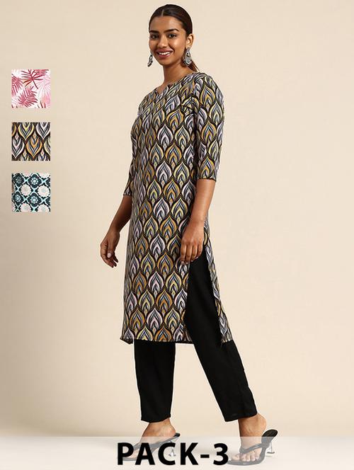 women pack of 3 printed straight kurta - 22270387 - Very Small Image - 1