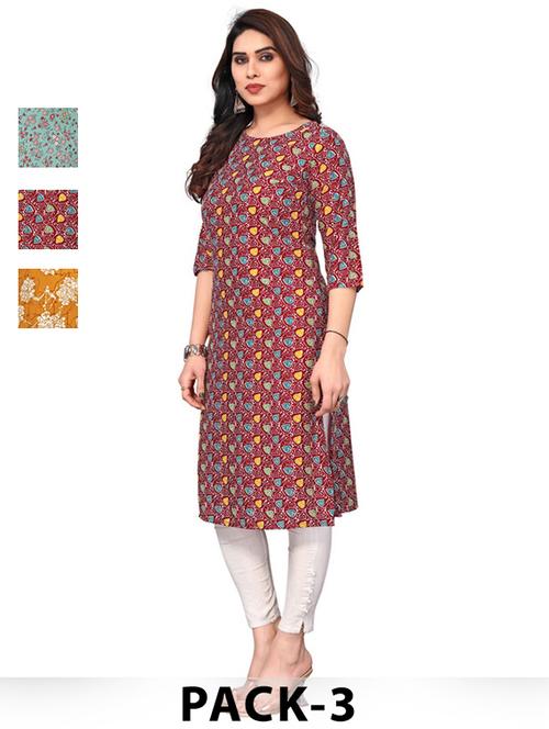women pack of 3 printed straight kurta - 22270405 - Very Small Image - 1