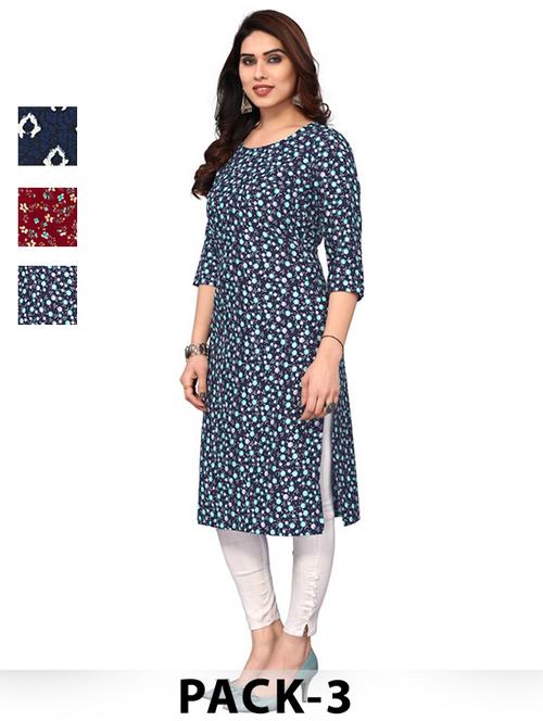 women pack of 3 printed straight kurta - 22270417 - Very Small Image - 1
