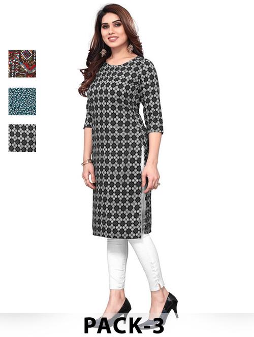 women pack of 3 printed straight kurta - 22270420 - Very Small Image - 1