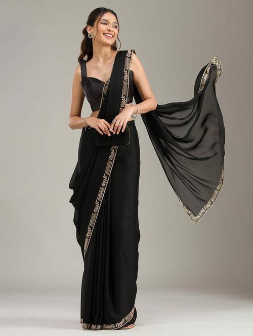 women solid with embellished bordered saree with blouse - 22272749 - Very Small Image - 1