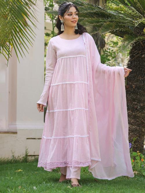 women solid with work long sleeve kurta pant with dupatta set - 22273736 - Very Small Image - 1