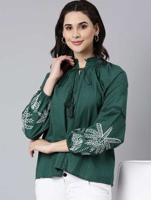 women embroidered puff sleeve a-line top - 22273816 - Very Small Image - 1
