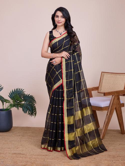 women checkered bordered saree with blouse - 22274035 - Very Small Image - 1