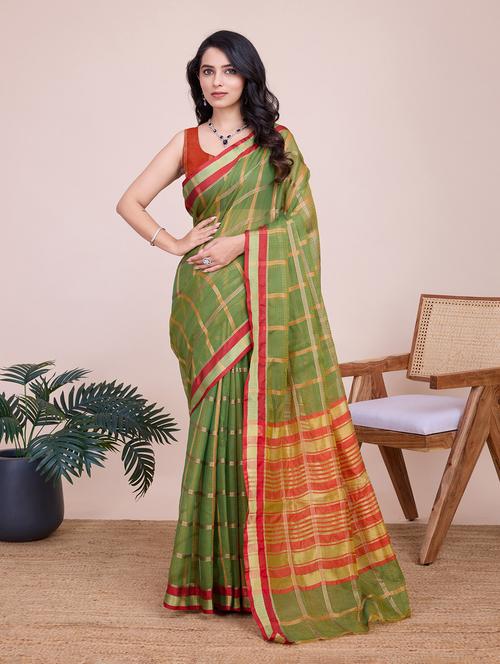 women checkered bordered saree with blouse - 22274043 - Very Small Image - 1