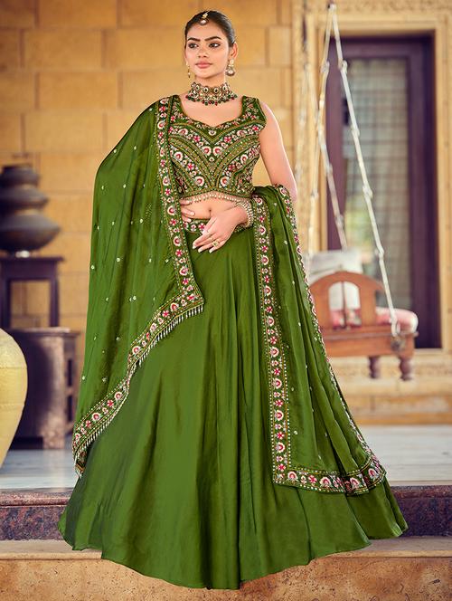 Women Solid Semi Stitched Flared Lehenga - 22274248 - Very Small Image - 1