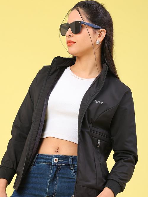 women solid long sleeve bomber jacket - 22274944 - Very Small Image - 1