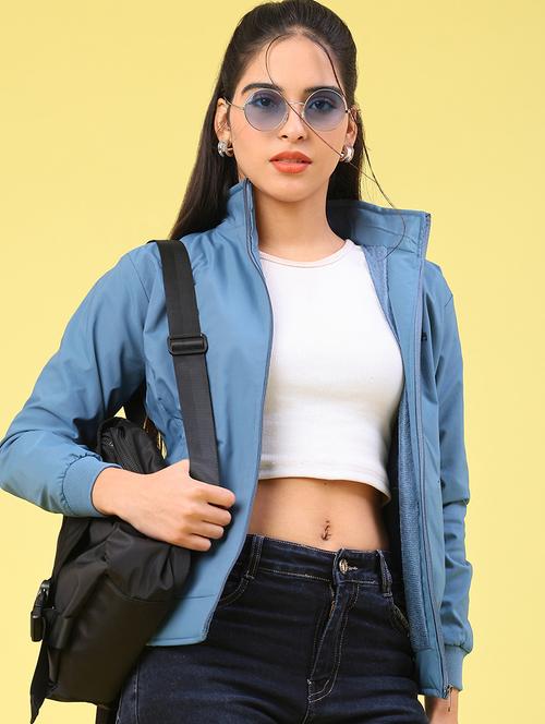 women solid long sleeve bomber jacket - 22274953 - Very Small Image - 1