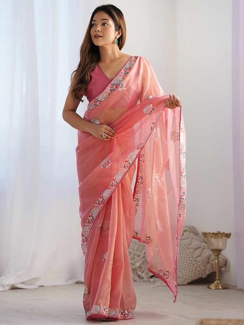 women solid with work embroidered saree with blouse - 22275440 - Very Small Image - 1