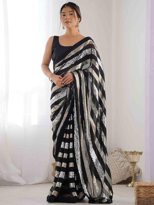 women solid with work embellished saree with blouse - 22275448 - Very Small Image - 1