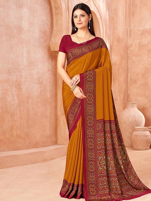 women solid with bordered saree with blouse - 22279087 - Very Small Image - 1