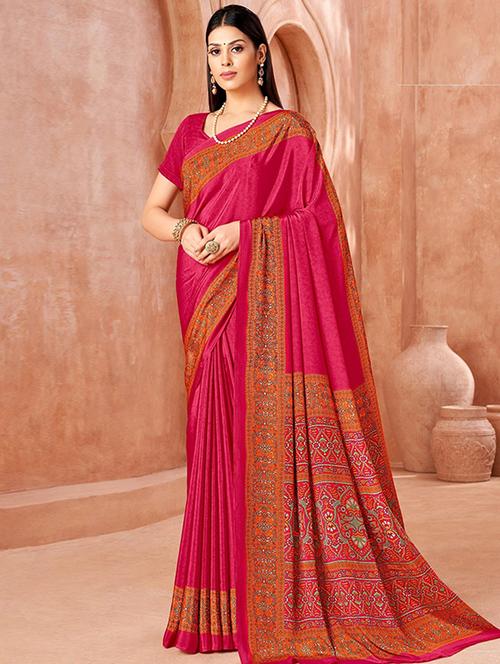 women solid with bordered saree with blouse - 22279090 - Very Small Image - 1