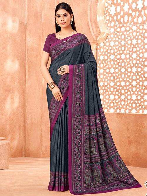 women solid with bordered saree with blouse - 22279091 - Very Small Image - 1