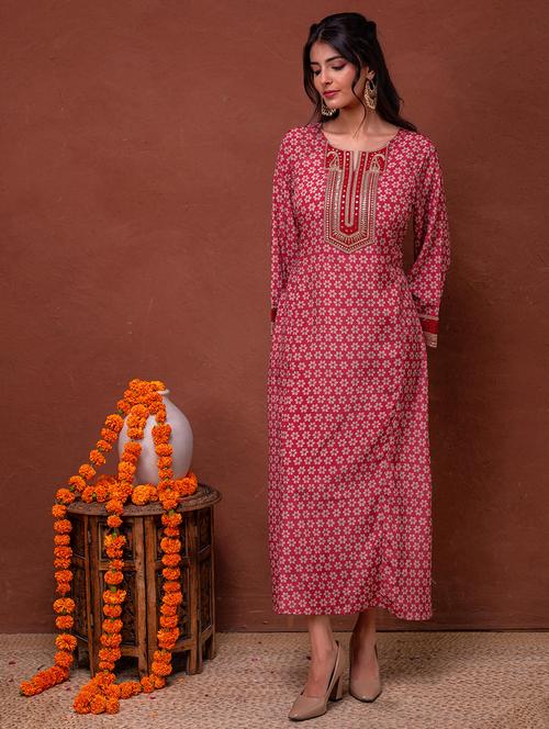 women printed long sleeve a-line kurta - 22279269 - Very Small Image - 1