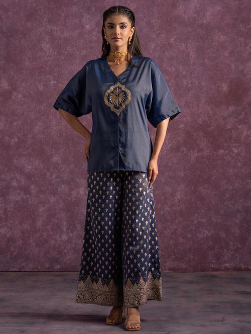 women solid with work elbow sleeve top pant set - 22279287 - Very Small Image - 1