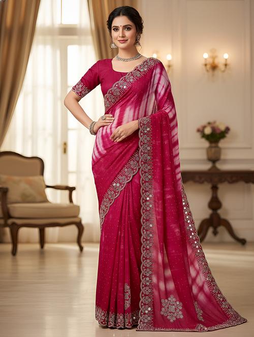 women tie & dye embellished saree with blouse - 22280995 - Very Small Image - 1