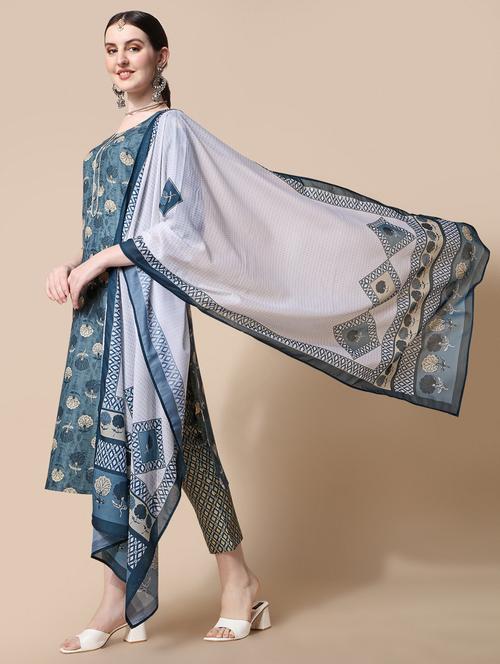 women printed three quarter sleeve kurta pant with dupatta set - 22282108 - Very Small Image - 1