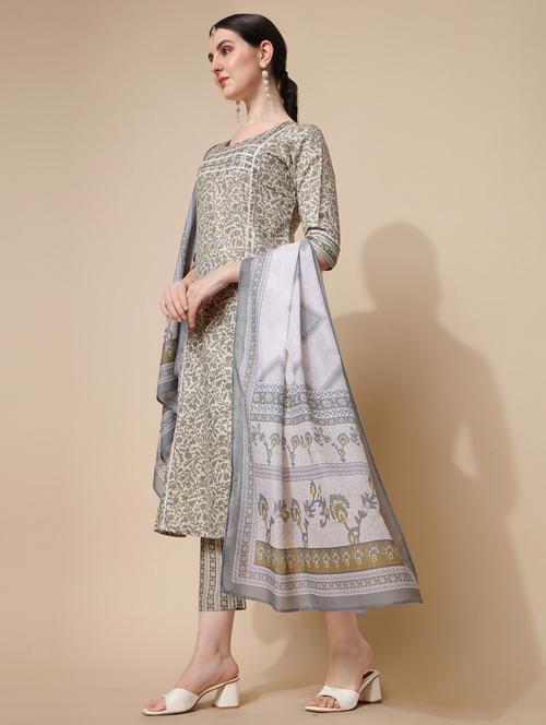 women printed three quarter sleeve kurta pant with dupatta set - 22282109 - Very Small Image - 1