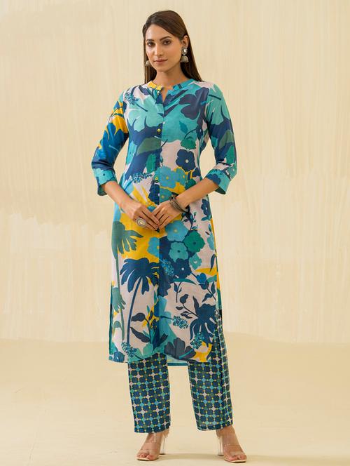 women printed three quarter sleeve kurta pant set - 22282178 - Very Small Image - 1