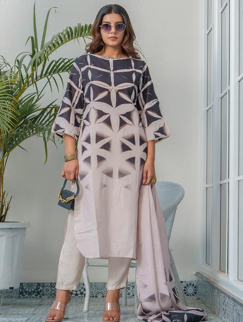 women printed three quarter sleeve kurta pant with dupatta set - 22282201 - Very Small Image - 1
