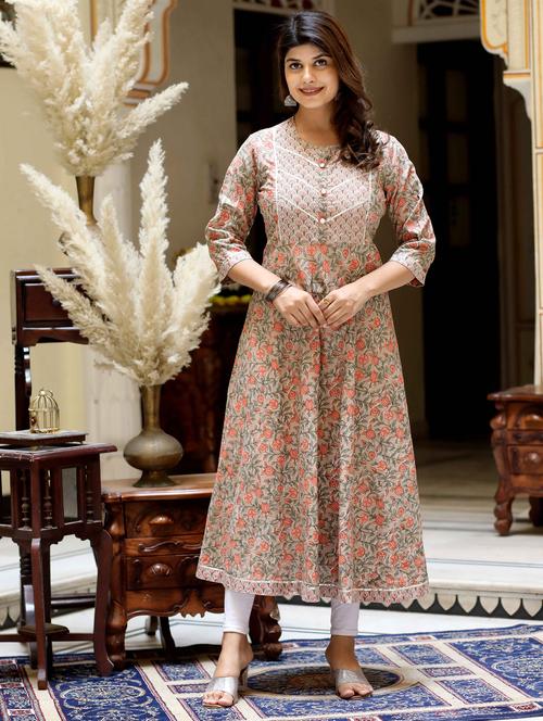 women printed three quarter sleeve anarkali kurta - 22285505 - Very Small Image - 1