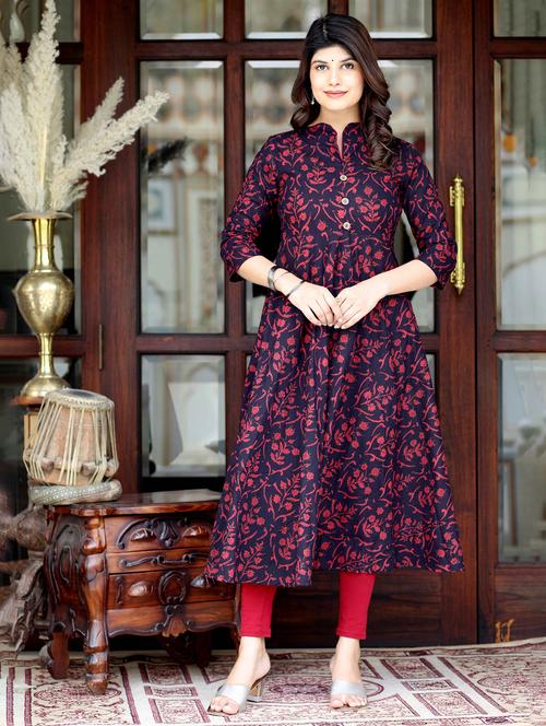women printed three quarter sleeve anarkali kurta - 22285510 - Very Small Image - 1