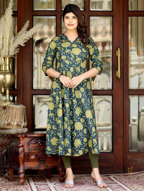 women printed three quarter sleeve anarkali kurta - 22285511 - Very Small Image - 1