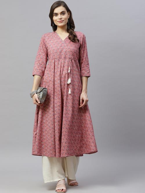 women printed three quarter sleeve anarkali kurta - 22285523 - Very Small Image - 1