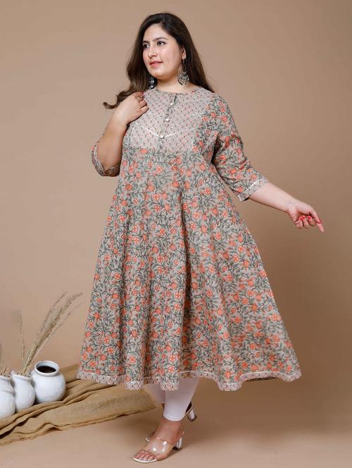 women printed three quarter sleeve anarkali kurta - 22285529 - Very Small Image - 1