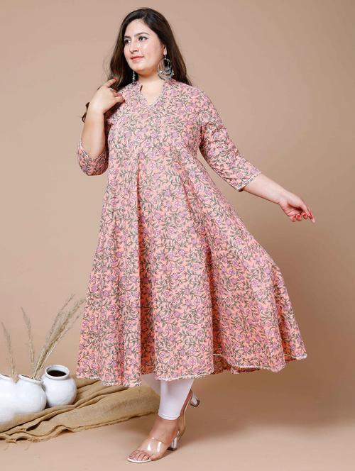 women printed three quarter sleeve anarkali kurta - 22285532 - Very Small Image - 1