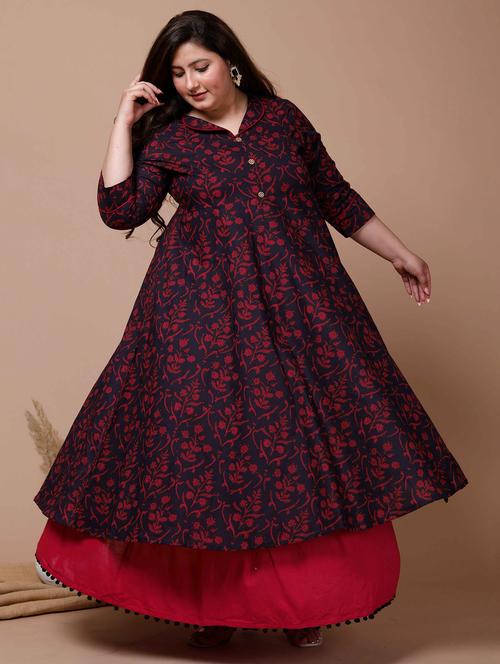 women plus size floral printed three quarter sleeve anarkali kurta - 22285536 - Very Small Image - 1