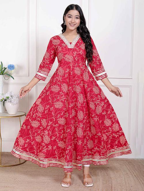 women printed three quarter sleeve anarkali kurta - 22285546 - Very Small Image - 1