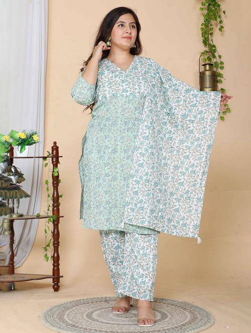 women plus size floral three quarter sleeve kurta palazzo with dupatta set - 22285636 - Very Small Image - 1