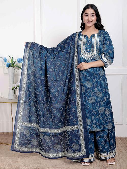 women floral three quarter sleeve kurta palazzo with dupatta set - 22285673 - Very Small Image - 1